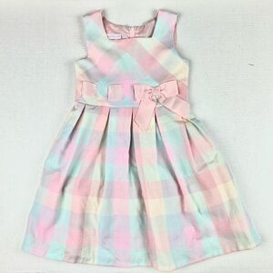 Bonnie Jean Formal Plaid Pastel Pattern Spring/Summer Dress NOWT